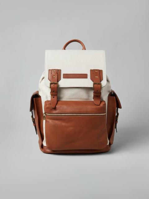 Brunello Cucinelli Cotton and linen cavalry and calfskin city backpack