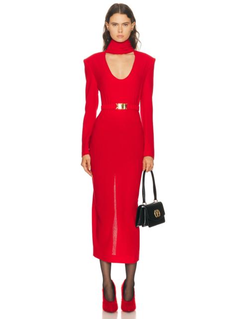 ROWEN ROSE Long Sleeve Plunging Draped Collar Dress