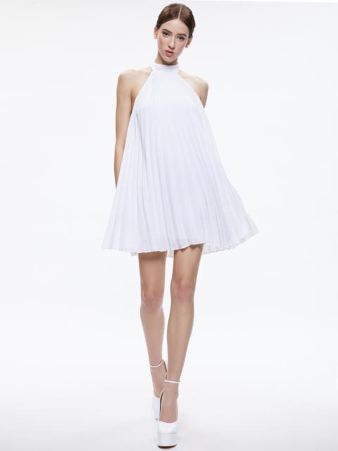 Alice + Olivia AVIANA HALTERNECK SUNBURST PLEAT MINI DRESS