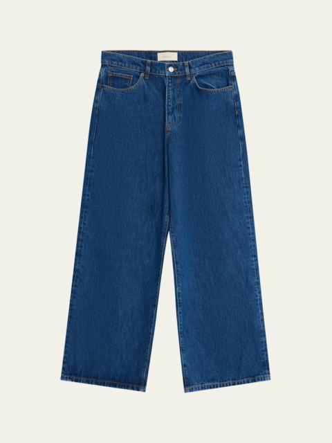 JEANERICA Men's Med Blue Denim Wide-Leg Jeans