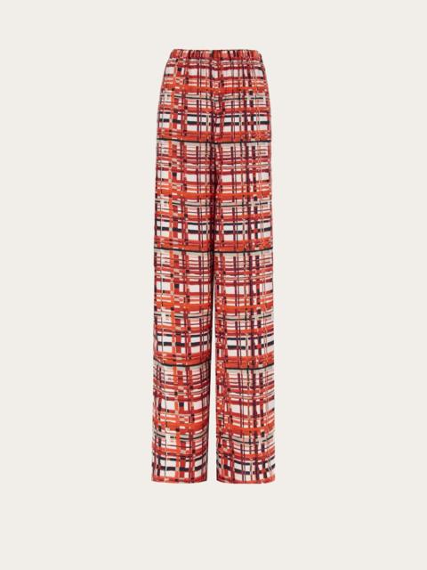 FERRAGAMO CHECK PRINT WIDE LEG TROUSER