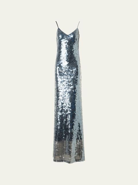 AKRIS Sequined V-Neck Slip Gown
