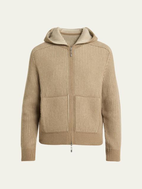 Loro Piana Men's Hooded Cashmere Bomber Sweater