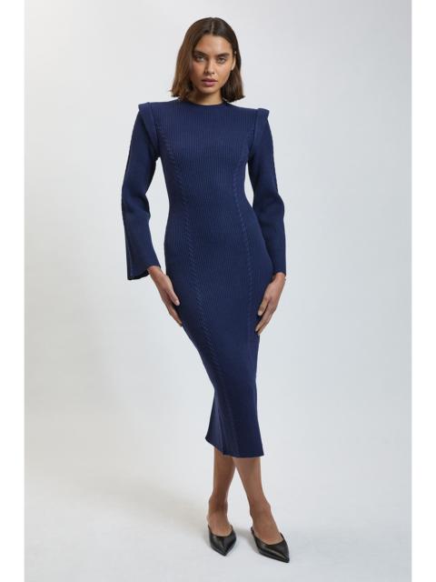 KAREN MILLEN Chain Stitch Wide Shoulder Knitted Midi Dress
