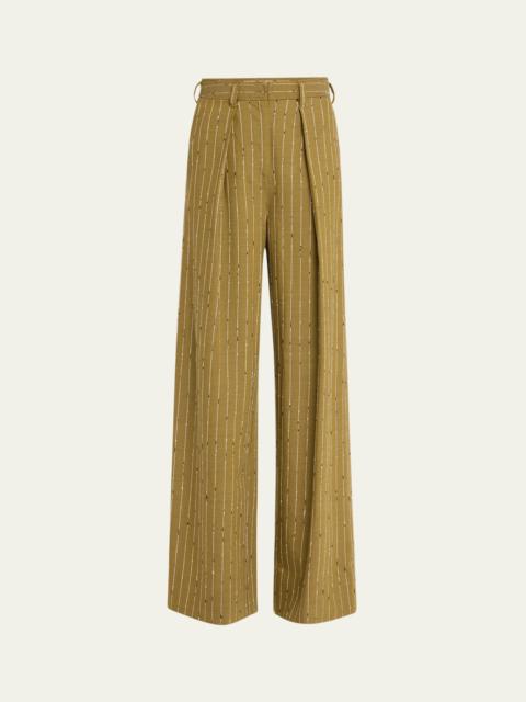 Sylvie Wide-Leg Pinstripe Pants