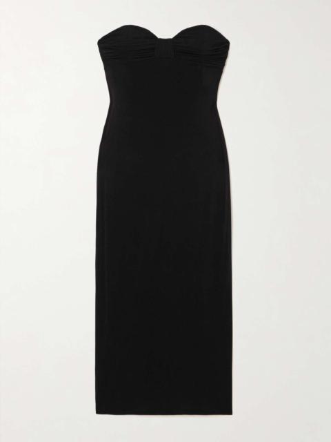 MAGDA BUTRYM Strapless gathered jersey midi dress Black