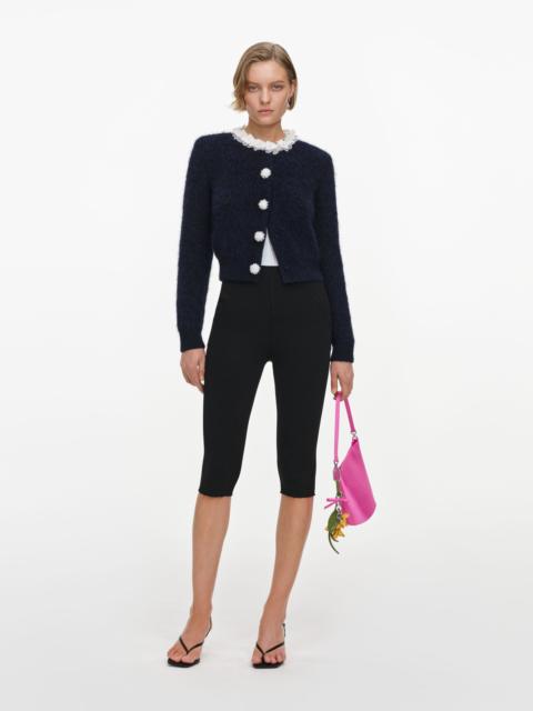 self-portrait Navy Flower Pearl Trim Knit Jumper