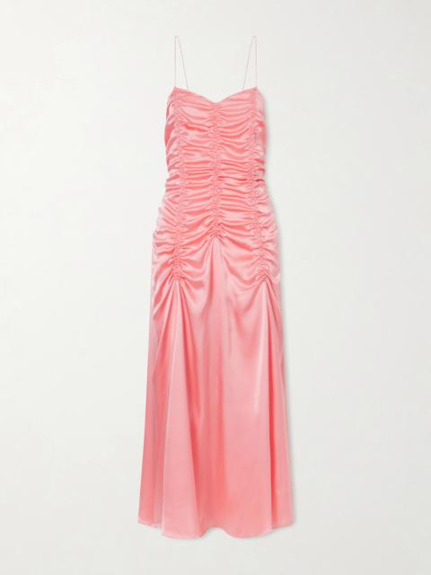 KHAITE Raina Ruched Silk Midi Dress