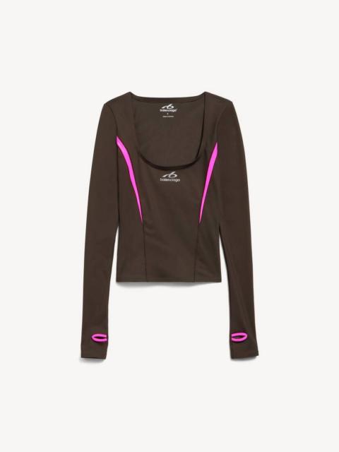BALENCIAGA Women's Techwear Fitted Long Sleeve Top in Khaki/brown/neon Pink