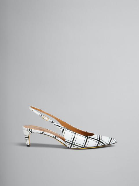 Marni WHITE AND BLACK CHECKED PATENT LEATHER RHYTHM SLINGBACK