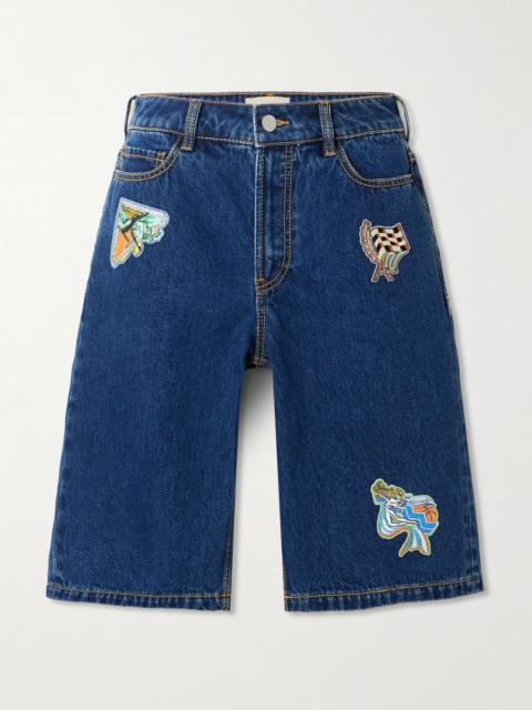 ALÉMAIS Speedy appliquéd denim shorts Dark denim