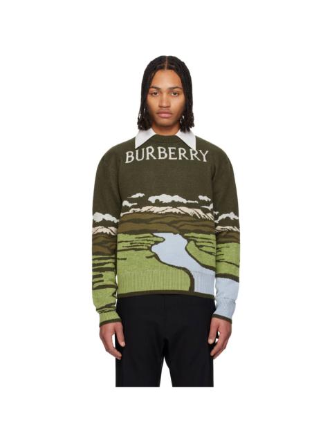Burberry Green Landscape Wool Blend Sweater