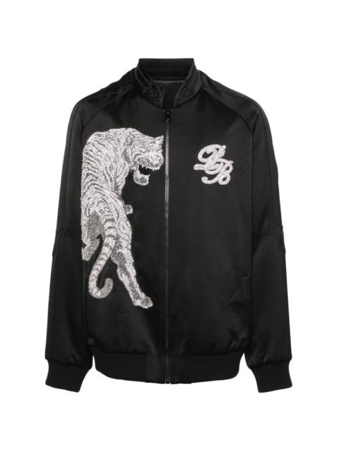 Tiger crystal-embellished bomber jacket