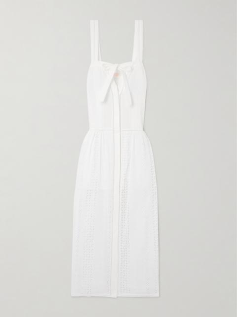 LORETTA CAPONI Cassiopea Bow-detailed Broderie Anglaise And Cotton-poplin Maxi Dress