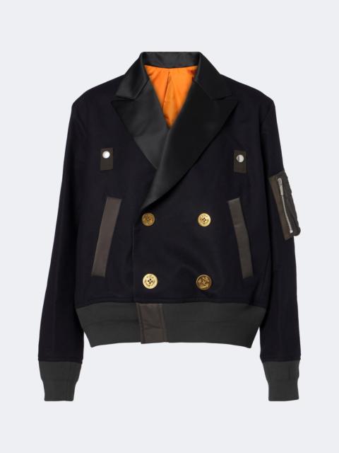 sacai Paneled wool flannel and twill jacket