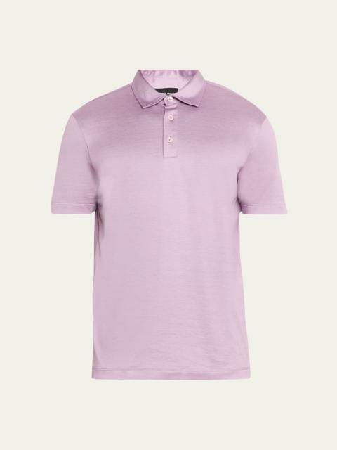 GIORGIO ARMANI Men's Solid Silk and Cotton Polo Shirt