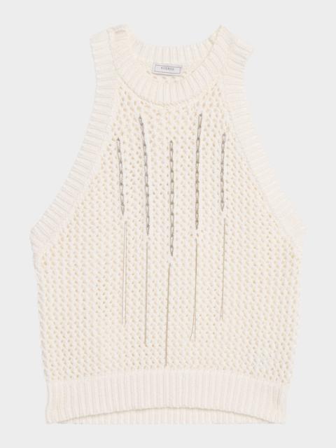 PESERICO Sleeveless Cotton Knit Ribbon Top