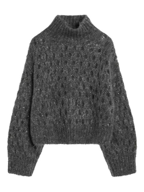 open-knit turtleneck sweater
