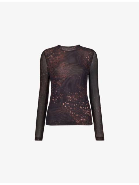 WHISTLES Spotted Animal-Print Stretch-Mesh Top