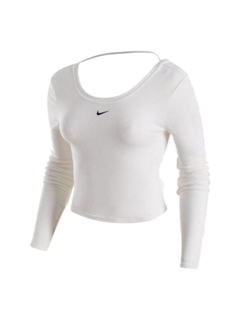 Nike (WMNS) Nike Sportswear Chill Knit Tight Scoop-Back Long-Sleeve Mini-Rib Top (Asia Sizing) 'White' FN