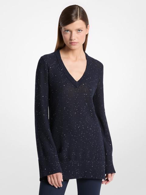MICHAEL KORS COLLECTION Sequined Linen and Cotton V-Neck Sweater
