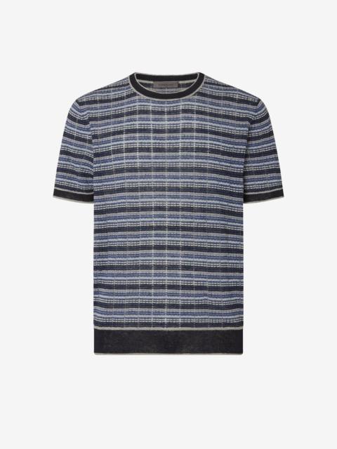 CORNELIANI Blue crew neck linen and silk knitwear