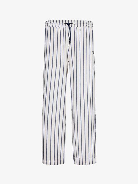 Stripe-print straight-leg cotton and linen-blend trousers