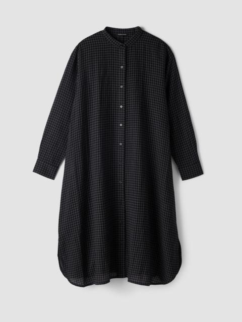 EILEEN FISHER Wool Cotton Check Band Collar Shirtdress