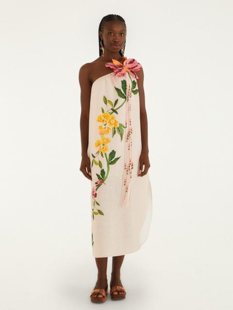 FARM RIO Pink Garden Terrace 3D One-Shoulder Maxi Dress