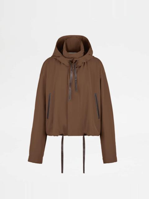 Tod's SILK BLEND SHORT WINDBREAKER - BROWN