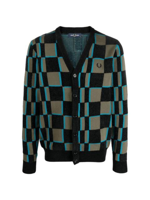 logo-embroidered check-pattern cardigan