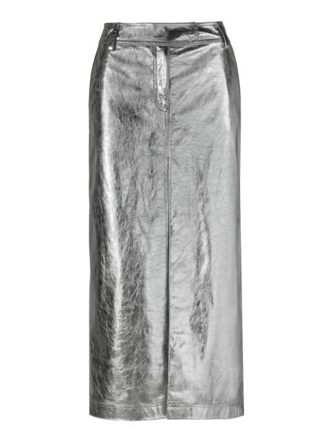 Johanna Ortiz Epic Statement Silver Leather Midi Skirt silver