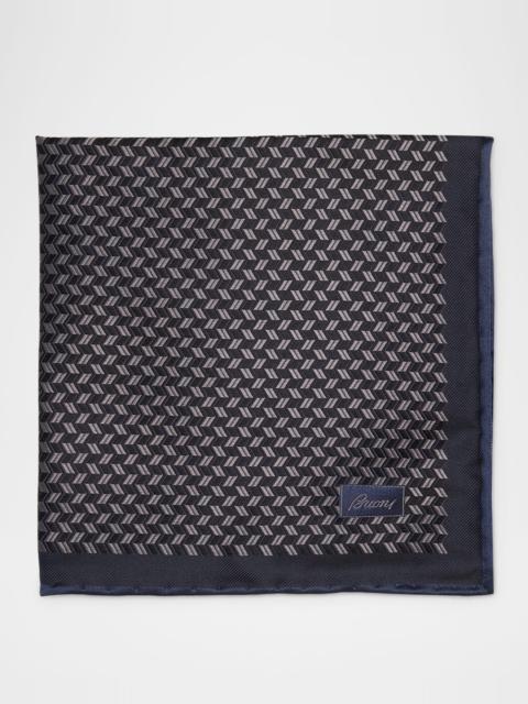 Brioni Men's Jacquard Chevron Silk Pocket Square