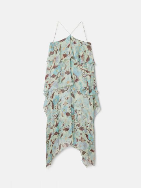 Lady Garden Print Silk Chiffon Halterneck Dress