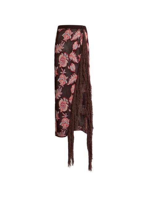 Etro fringed floral-print asymmetric skirt