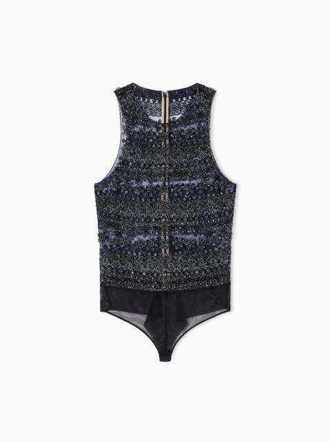 GIORGIO ARMANI EMBROIDERED TULLE BODYSUIT