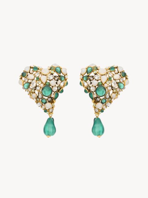 SAINT LAURENT CRYSTAL HEART EARRINGS IN RESIN AND METAL