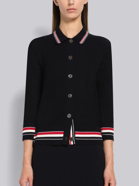 Thom Browne High Twist Cotton Cricket Stripe Polo Cardigan