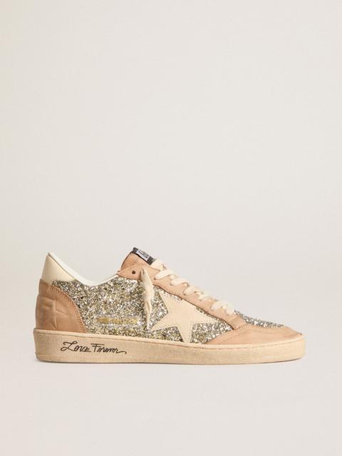 Ball Star in platinum glitter with cream leather star and nubuck toe