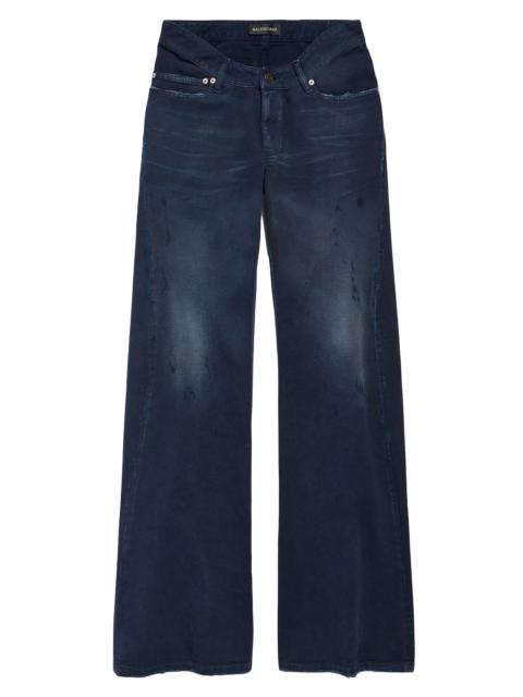 BALENCIAGA Women's Curved Waist Pants - Navy Dirty Dark Blue