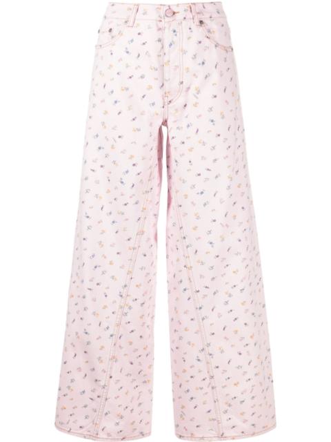 GANNI Joezy floral-print wide-leg jeans