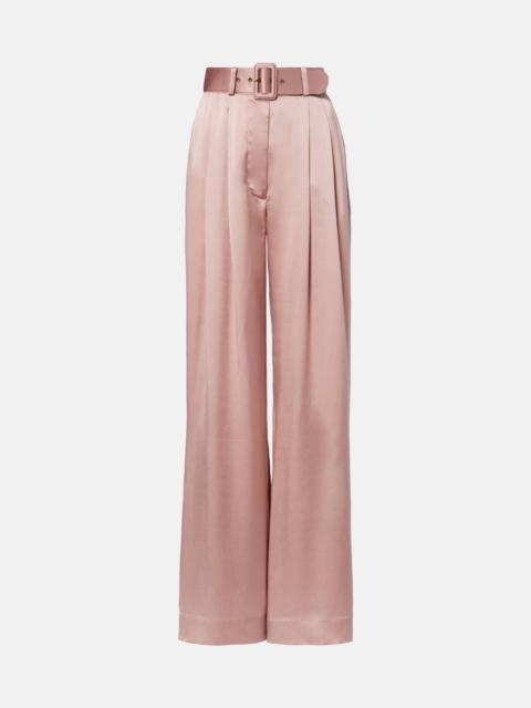 Zimmermann Belted pleated silk satin wide-leg pants