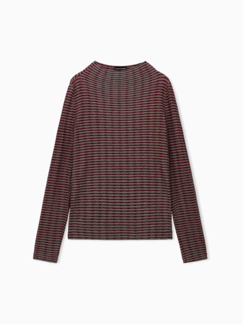 EMPORIO ARMANI JUMPER IN VISCOSE JACQUARD JERSEY WITH HORIZONTAL STRIPES