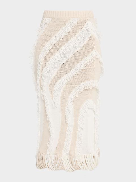 diotima Roaring Fringed Knit Midi Skirt