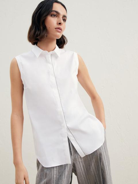 Stretch cotton poplin sleeveless shirt with monili