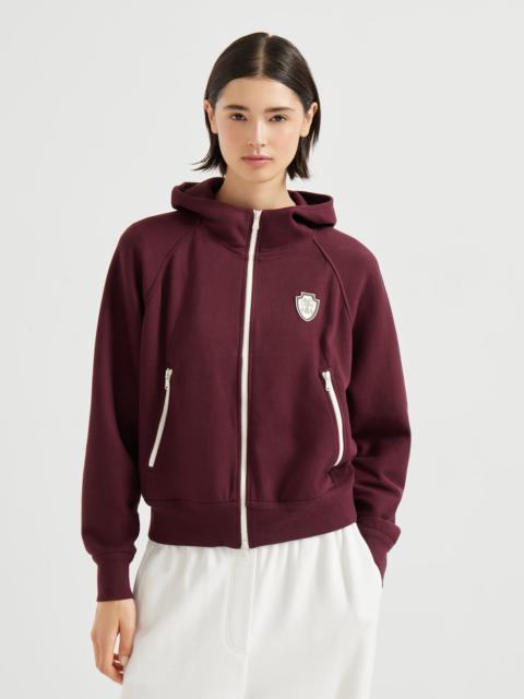 Techno cotton piqué hooded sweatshirt with logo