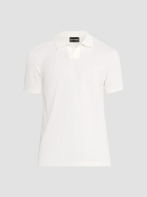 EMPORIO ARMANI Men's Micro Chevron Jacquard Polo Shirt - Off White