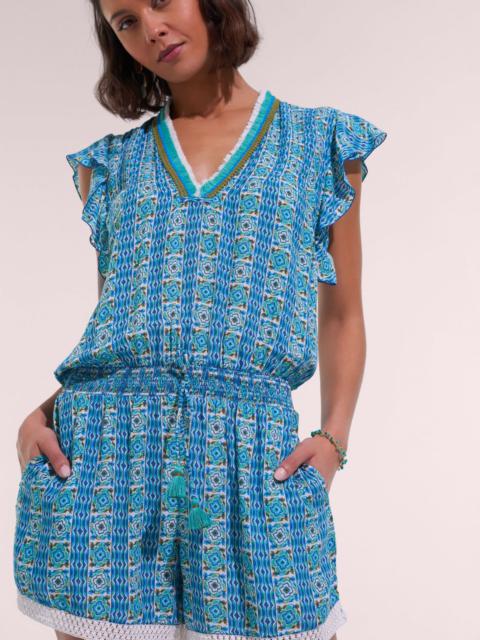 Poupette St Barth Short Jumpsuit Sasha - Aqua Coleus