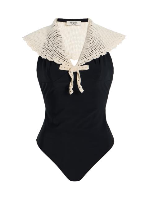 Sea Kendall Crochet Halter One-Piece black