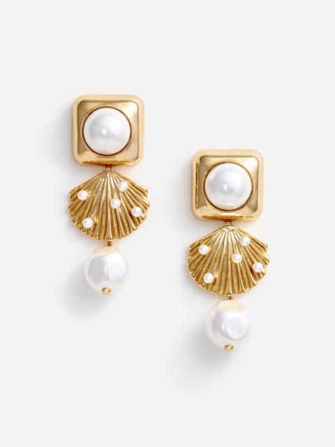 self-portrait Gold Pearl Shell Earrings